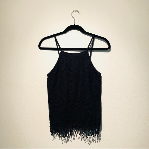 Black Lace Tassel-Trimmed Top - Picture 2 of 3